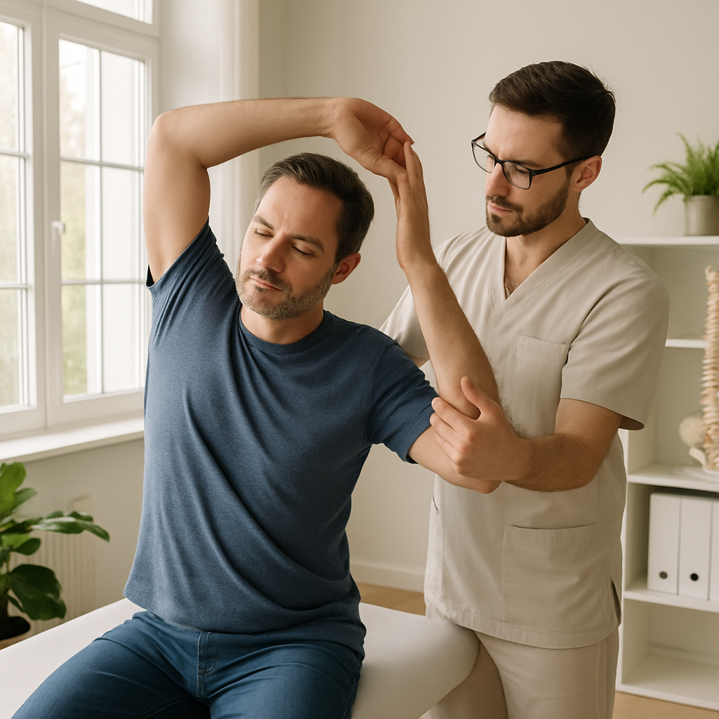 ostéopathe guidant un étirement postural doux