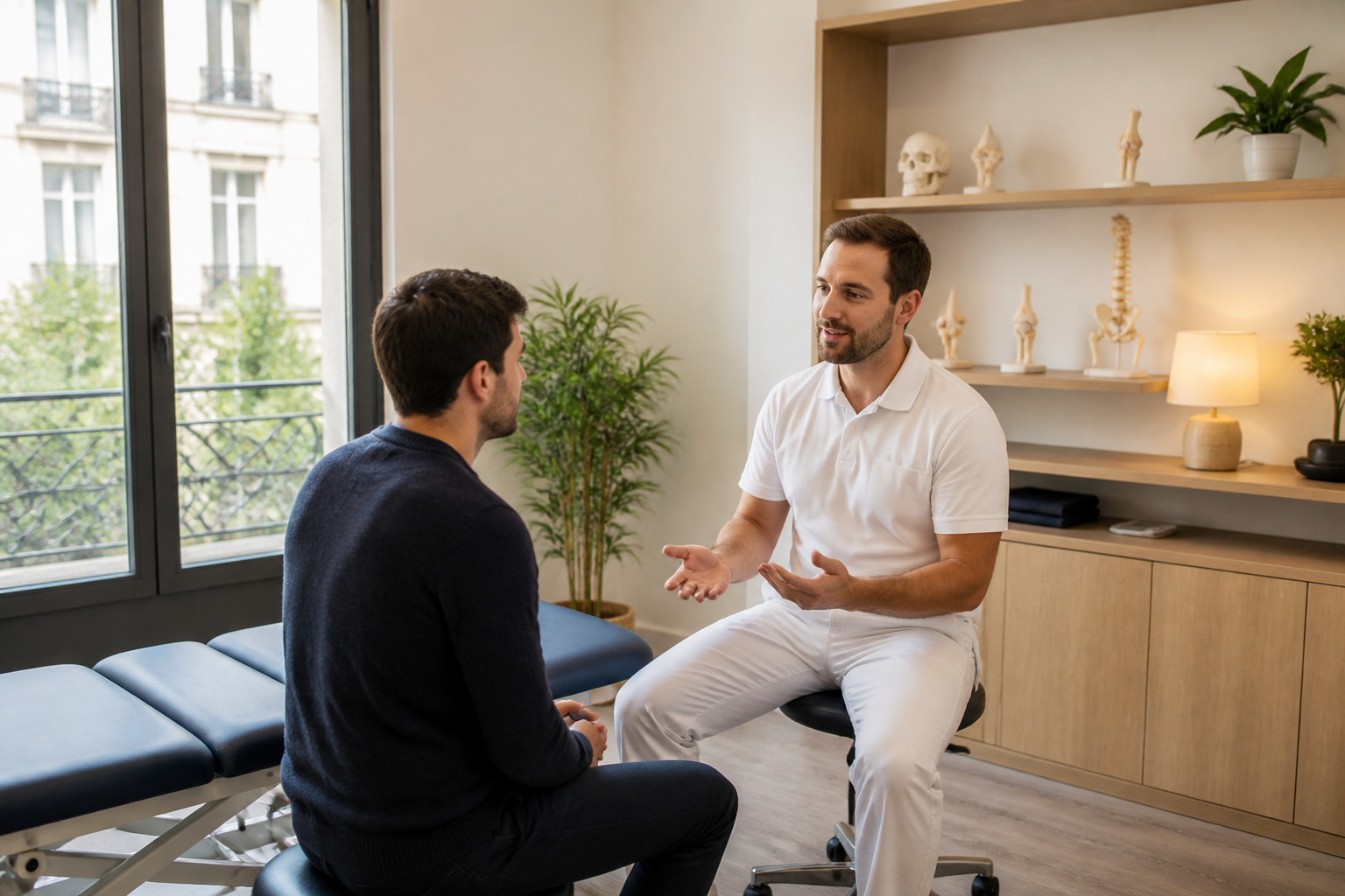 Cabinet d'ostéopathie lumineux à Vitry-sur-Seine avec modèles anatomiques