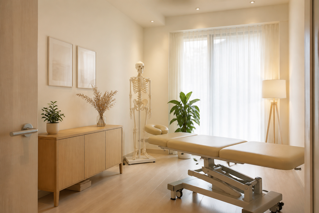 Cabinet d’ostéopathie lumineux et calme à Vitry avec modèle anatomique