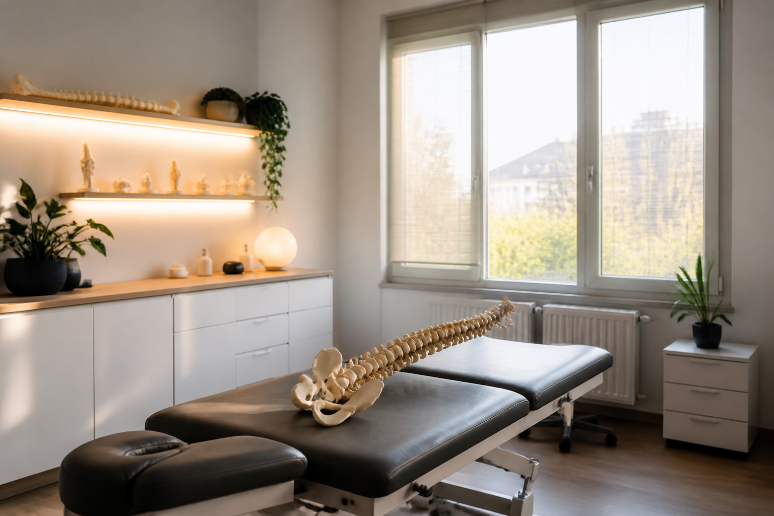 Cabinet d'ostéopathie lumineux à Vitry avec modèle anatomique pour consultation