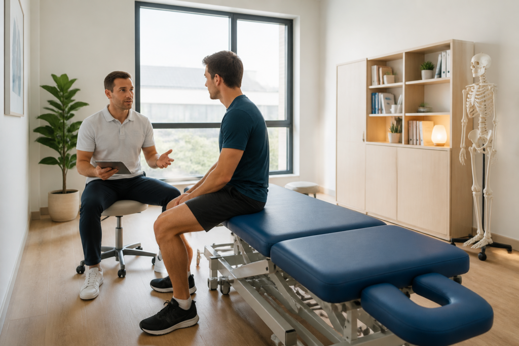 Cabinet d’ostéopathie lumineux à Vitry avec praticien et patient