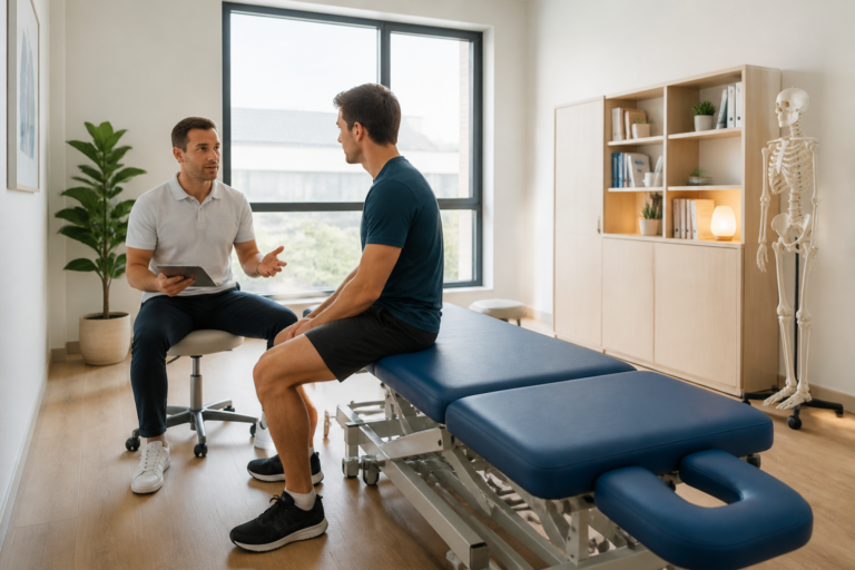 Cabinet d’ostéopathie lumineux à Vitry avec praticien et patient