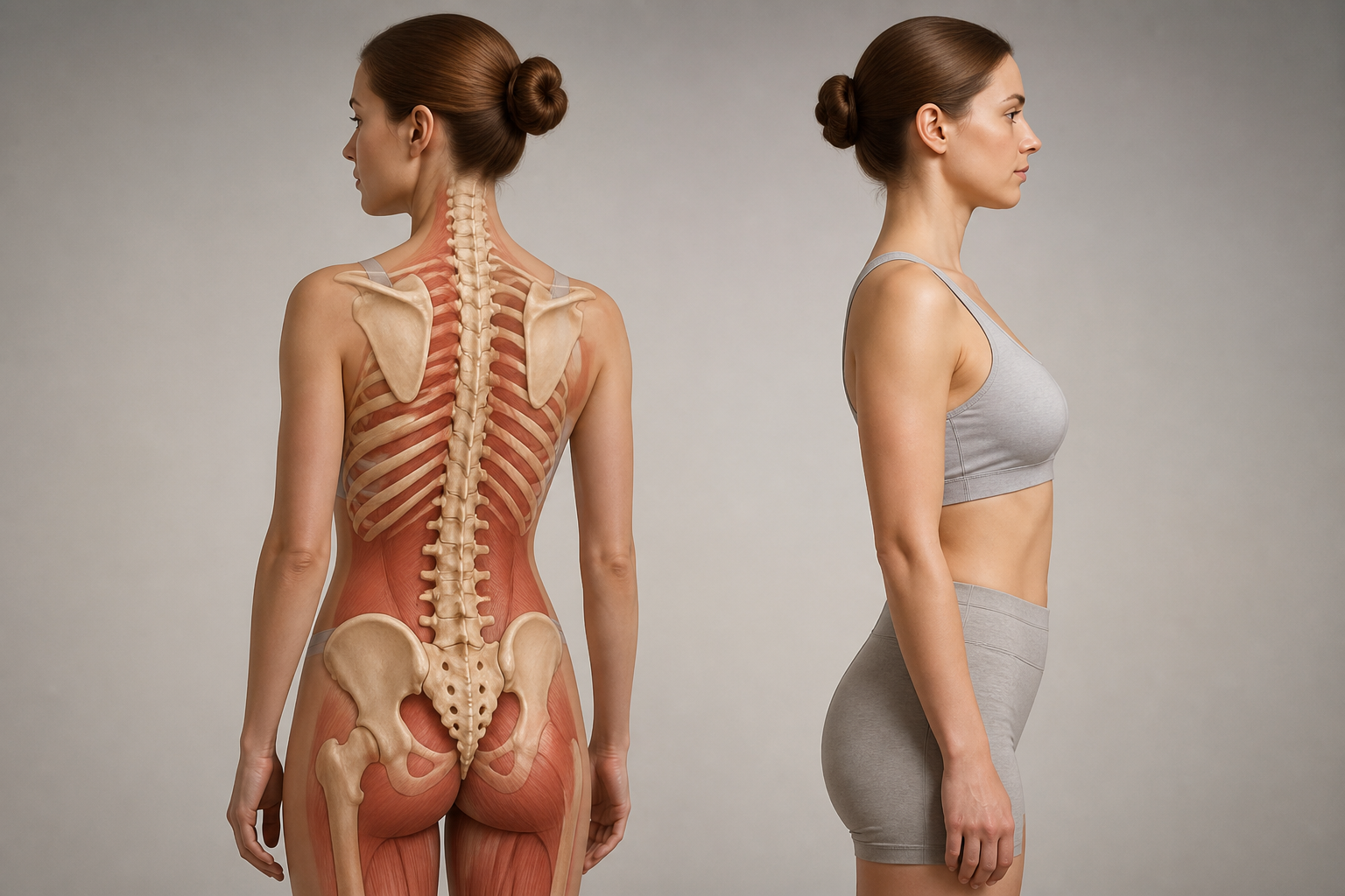 Posture correcte pour le dos avec colonne vertébrale visible