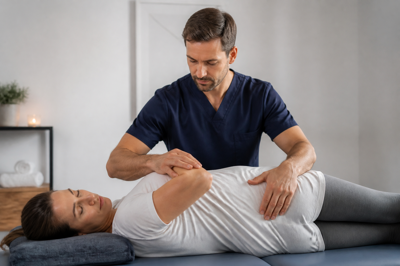 Séance d'ostéopathie avec mobilisation douce pour adulte