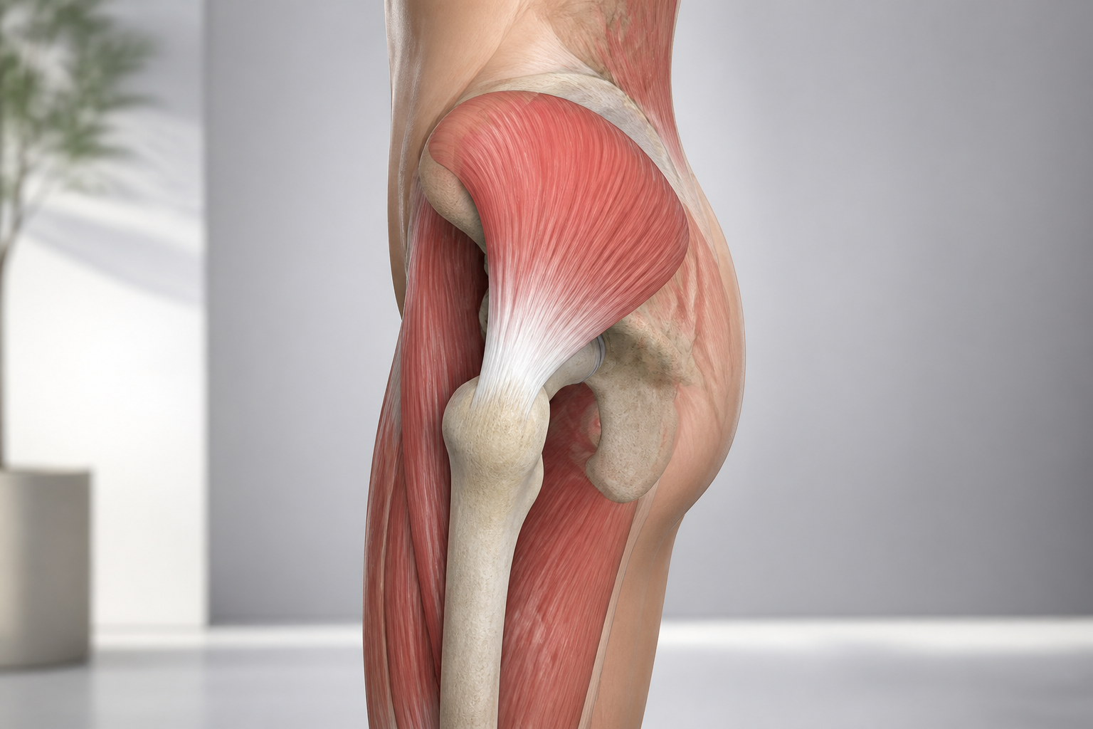 Schéma anatomique du muscle moyen fessier et sa localisation sur la hanche