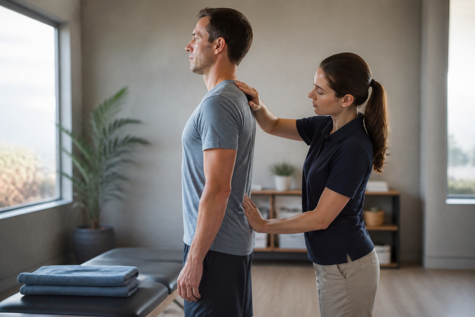 Correction de posture lombaire avec étirements doux en ostéopathie