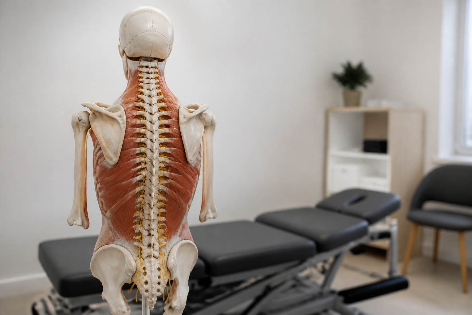 Modèle anatomique de la colonne vertébrale et posture en cabinet d'ostéopathie