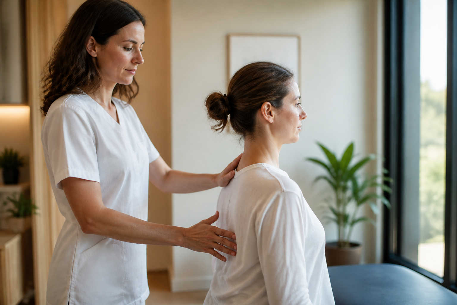 Femme enceinte accompagnée pour correction posturale douce en cabinet d’ostéopathie à Vitry