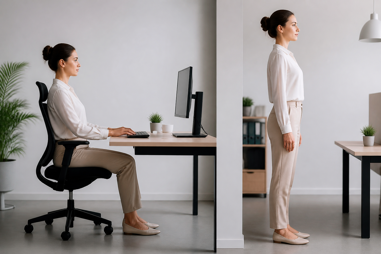 Posture équilibrée assise et debout pour prévenir les douleurs du dos