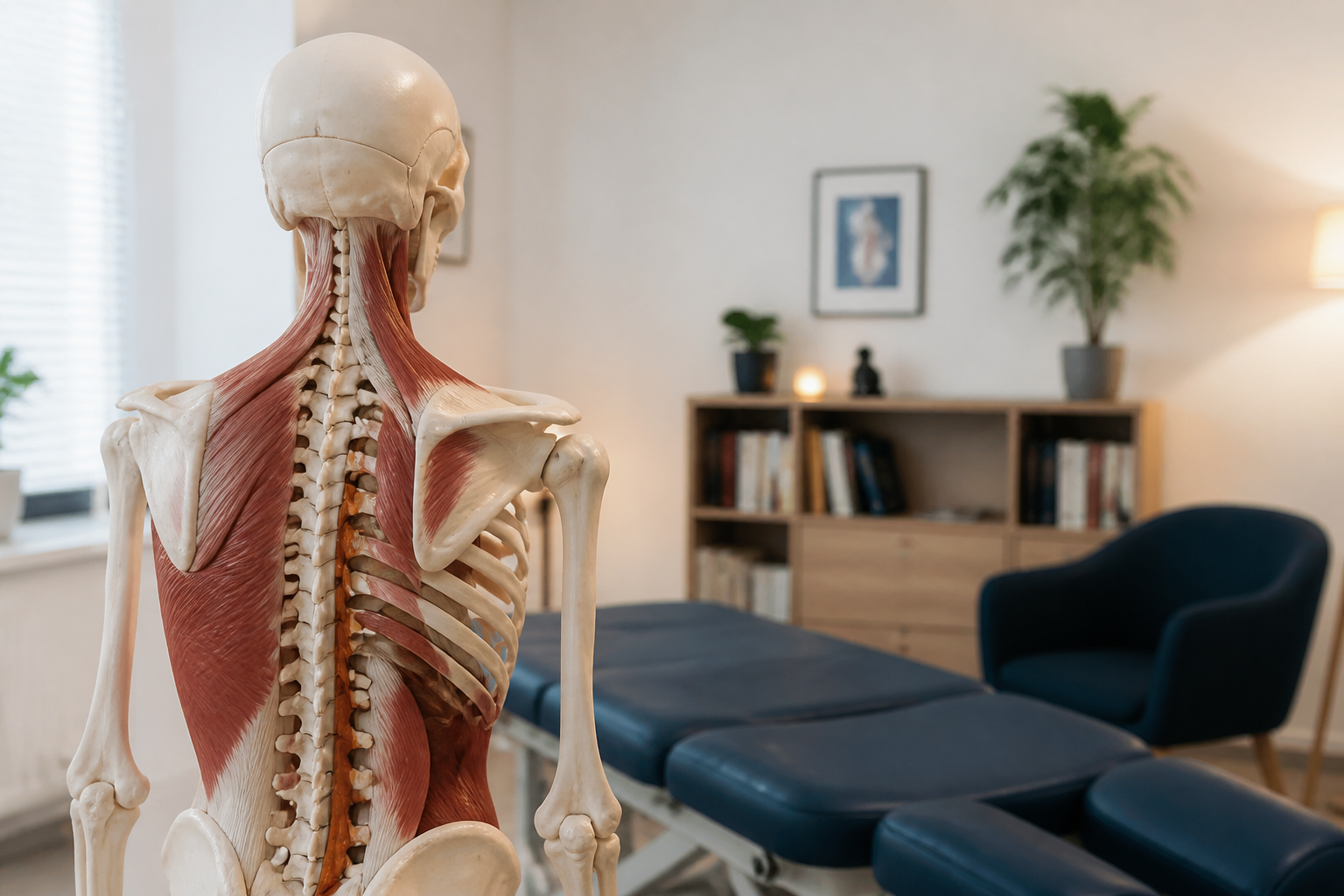 Modèle anatomique du dos humain en consultation ostéopathique