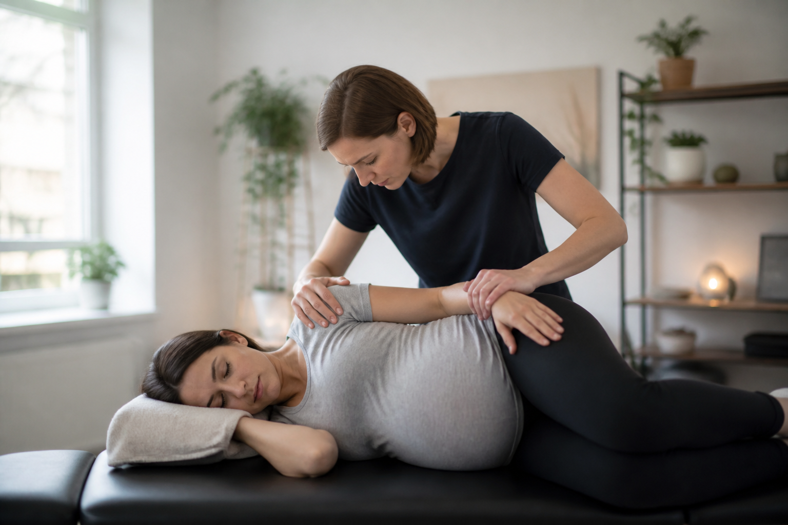 Manipulation ostéopathique douce pour une femme enceinte