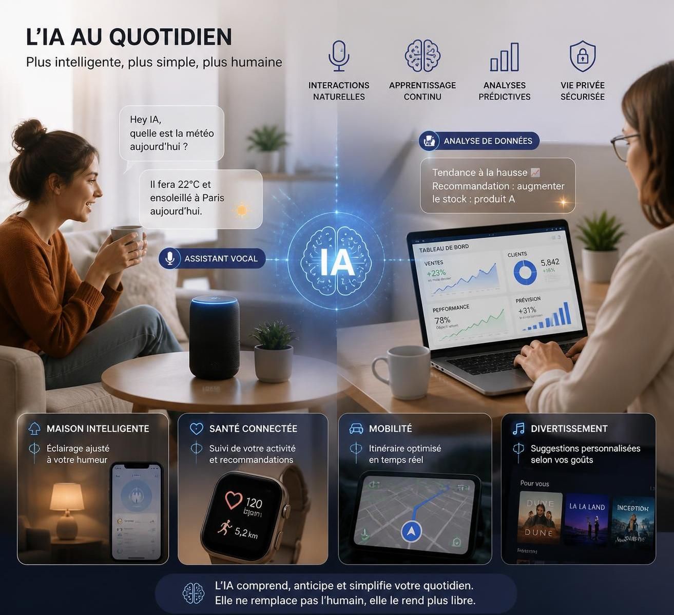 découvrez comment l'intelligence artificielle transforme notre quotidien, ses impacts sur la vie personnelle et professionnelle, et ce que cela signifie pour l'avenir.