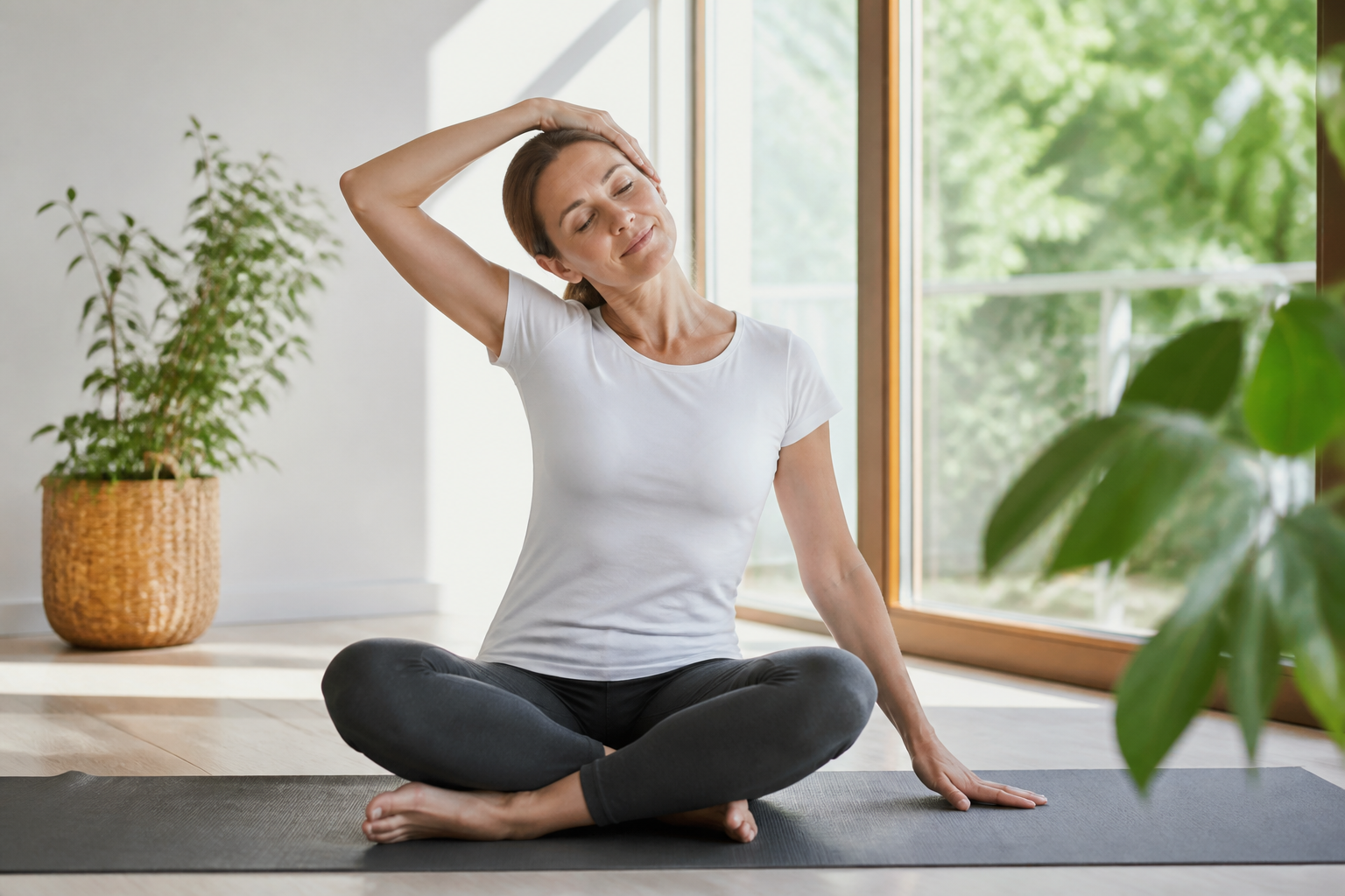Étirements doux pour améliorer la posture avec lumière naturelle