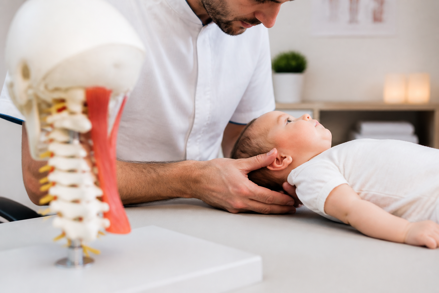 Modèle anatomique utilisé en ostéopathie pour expliquer la mobilité chez le nourrisson